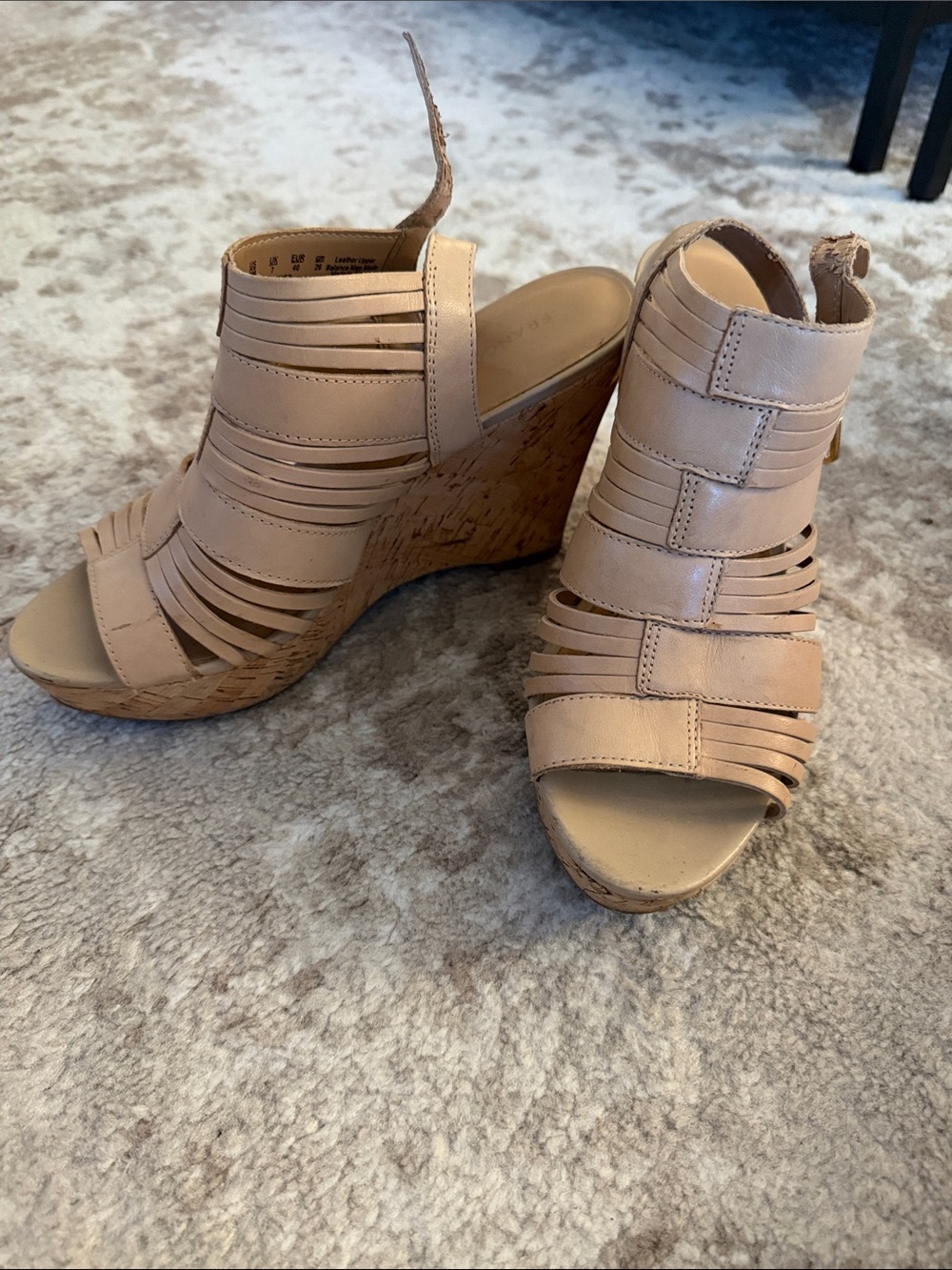 Franco Sarto Women's Beige Strappy Cork Wedge Sandals